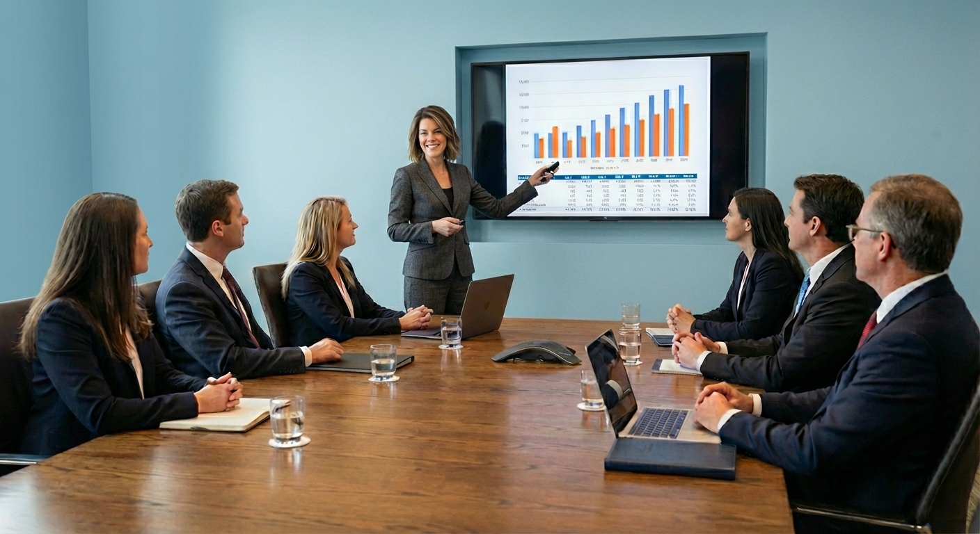 Business dame presenterer i møterom